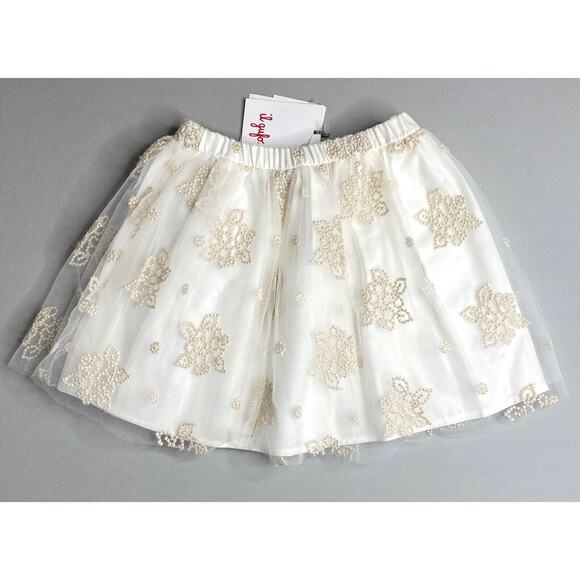 NWT Il Gufo Girls Tulle Floral Metallic Skirt in Vanilla Girls 3 Yrs - Picture 1 of 5